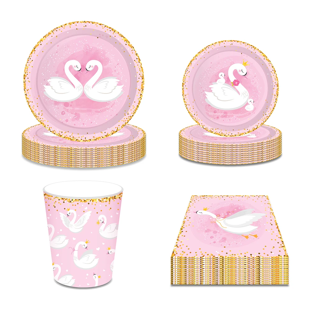 

Cartoon Animal Crown Swan Soiree Ballet Birthday Party Disposable Tableware Sets Cups Plates Napkins Baby Shower Party Decors