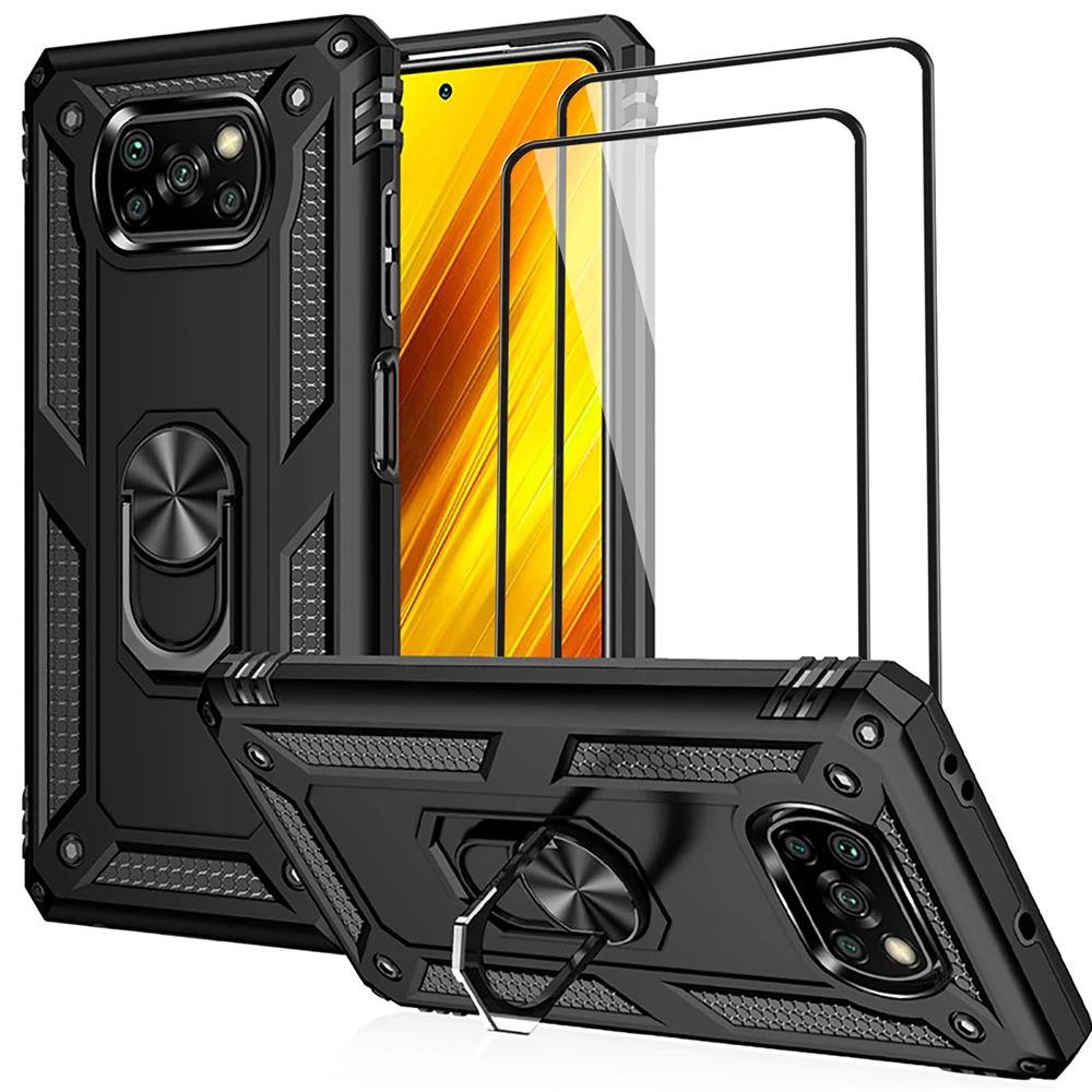 

Poco x3 Pro NFC Case Bumper Shockproof Armor Back Cover Stand Holder Car Ring Phone Case For Xiaom Pocophone x3 Poco x3 Pro NFC