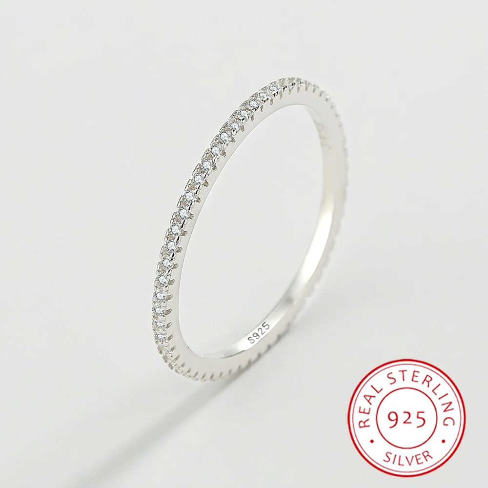 

2022 NEW Fashion Real S925 Sterling Silver Ring For Women CZ Row Of Diamond Stackable Eternity Bands Engagement Gift Jewelry