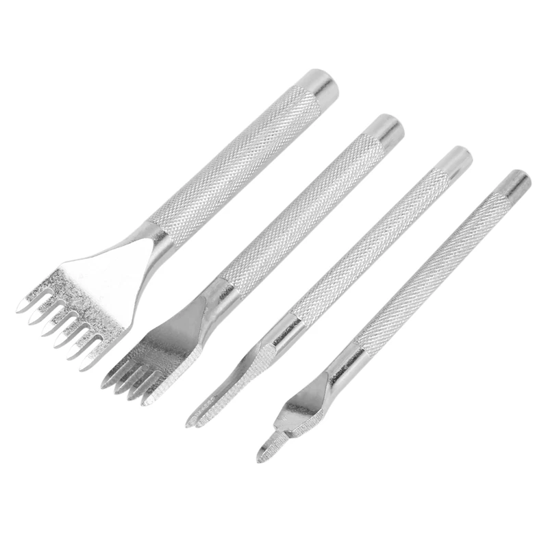 

4 Pcs Stitching Chisel Set,1/2/4/6 Prong DIY Diamond Lacing Stitching Chisel Set,For Leather Sewing Craft(4 Mm,Silver)