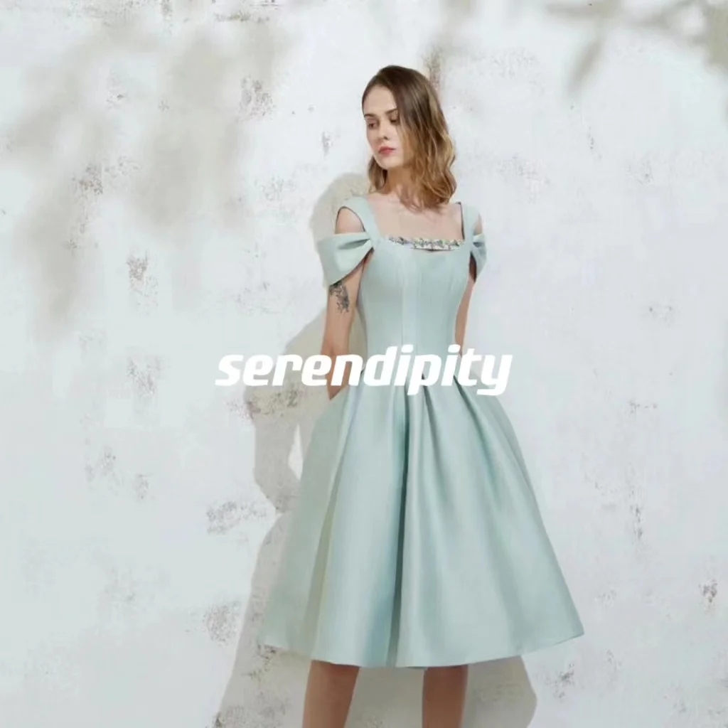

Serendipity Ball-Gown Line Collar Knee-Length Ruffle Beadings Rhinestone SatinLace Zipper Up Regular StrapsSleevelessPromDresses