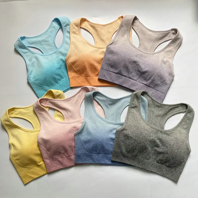 2022 New Ombre Energy Seamless Sports Bra Women Push Up Yoga Bras Gym Crop Top Racerback Workout Bra Fitness Tops Active Wear