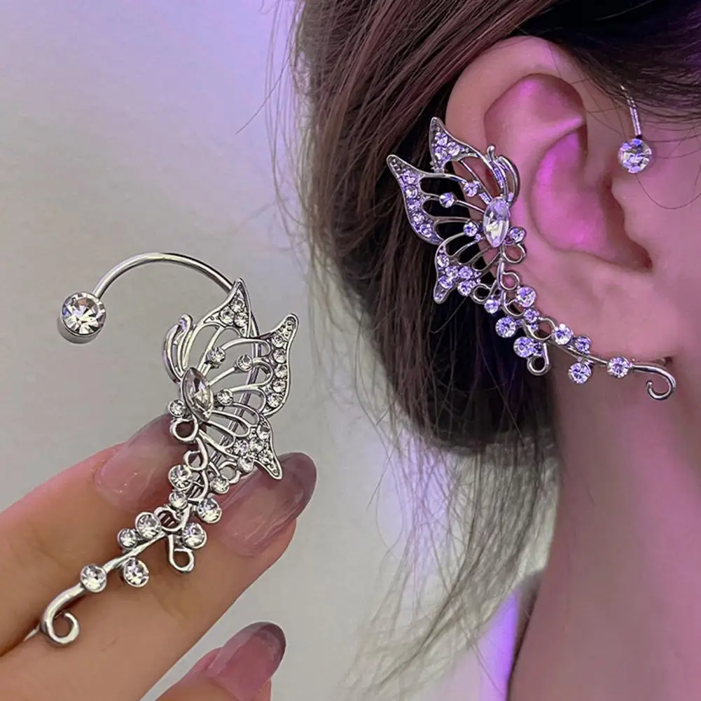 

Ear Cuff Korean Style Hollow Out Without Piercing Temperament Butterfly Elf Inlaid Rhinestone Ear Bone Clip Jewelry Accessory