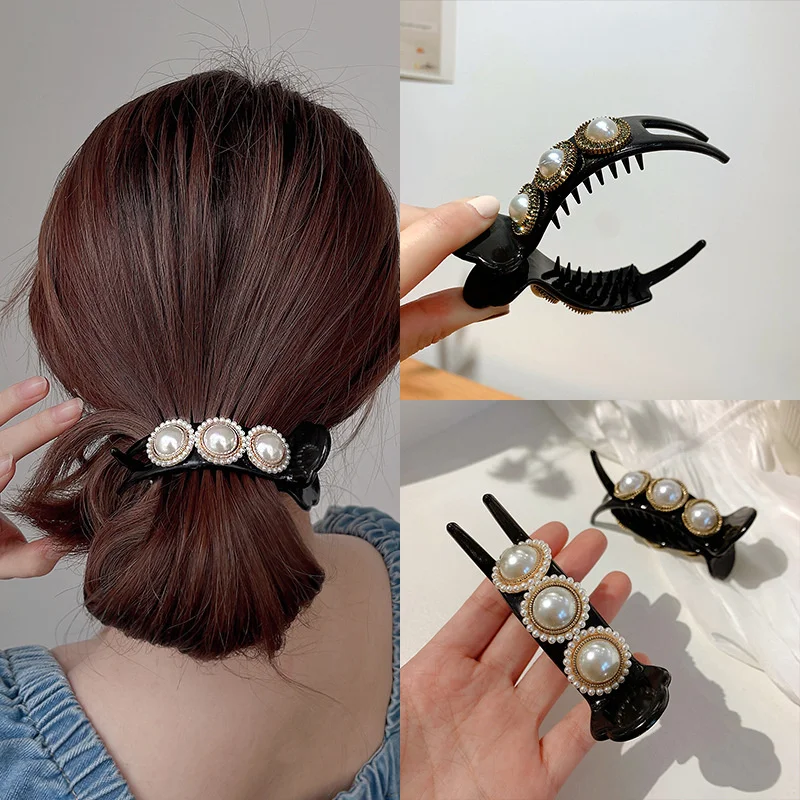 

Корейский жемчужный зажим для волос с шариками для женщин и девочек, модная Геометрическая Заколка-краб, держатель для конского хвоста, шпилька для волос, аксессуары для волос