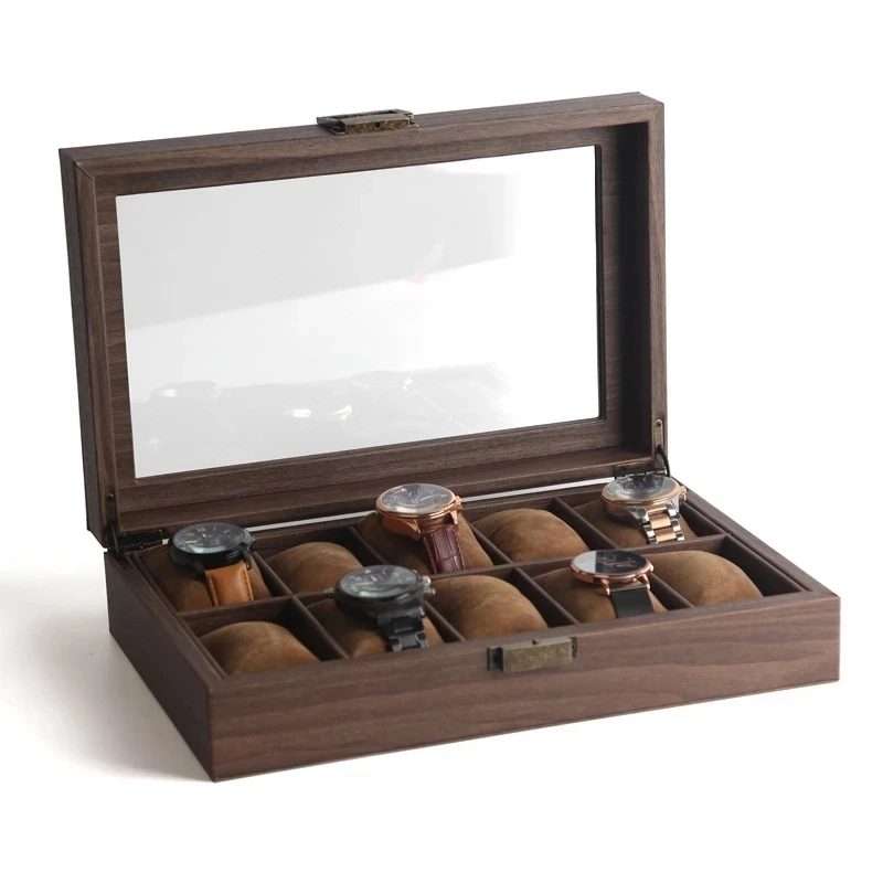 

10 Grids Wooden Watch Storage Box Luxury Casket Watches Display Case Gifts Organizer Jewelry Collection Present Cabinet