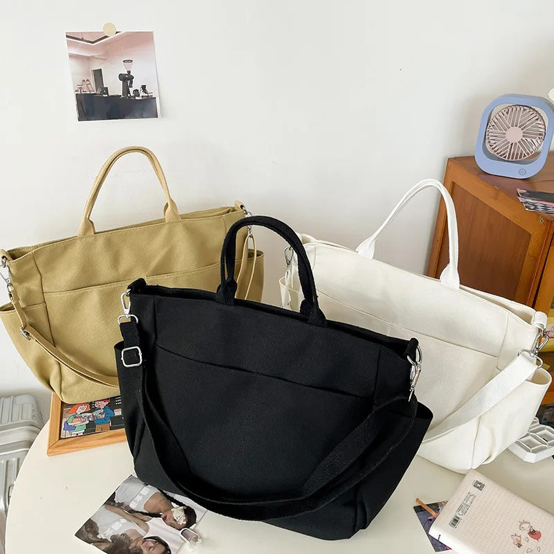 

Простая холщовая однотонная Сумка-тоут в японском стиле, повседневные сумки через плечо для девушек, сумки и кошельки для женщин