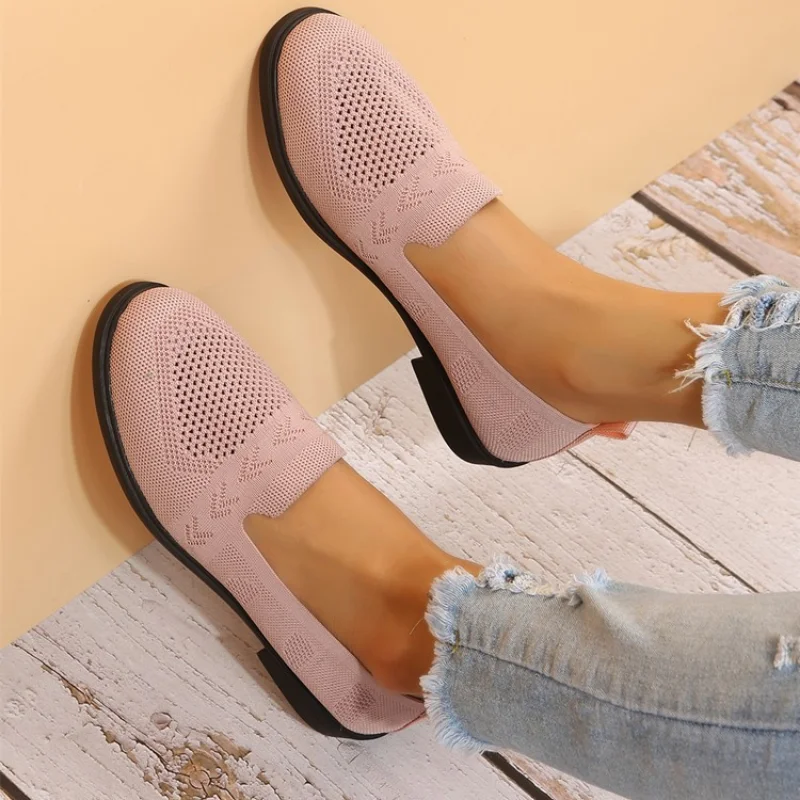 

Туфли женские сетчатые на плоской подошве, удобные легкие кроссовки, вязаные носки, лоферы, без застежки, Повседневная летняя обувь, дышащие