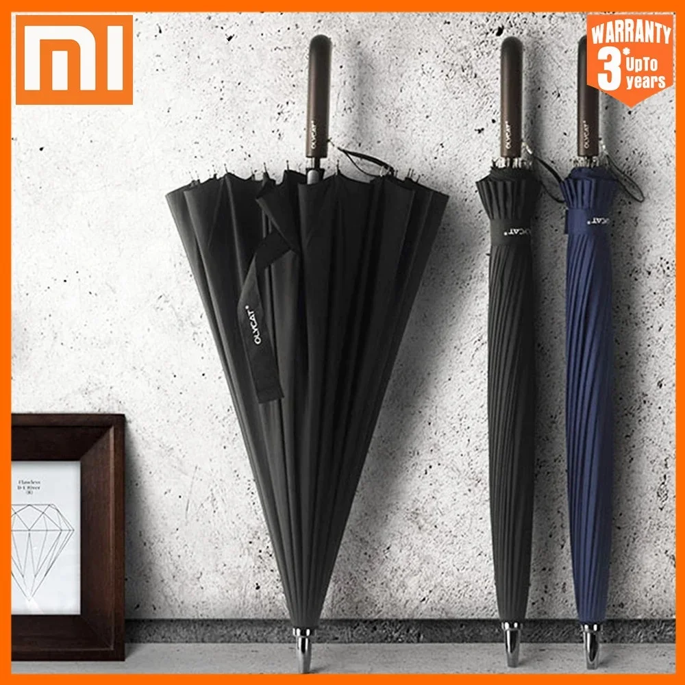 

XIAOMI Xiaomi Wooden Long Handle Umbrella Rain Women 24K Strong Windproof Fiberglass Rain Umbrella Men Golf Umbrellas Business