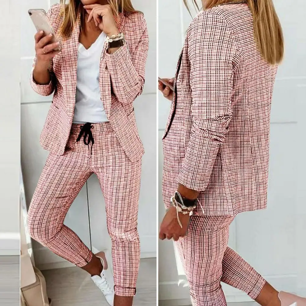 

Модный пиджак и брюки, облегающий костюм, Официальный Женский комплект с блейзером и брюками с открытым стежком, женский наряд в офисном стиле для деловых поездок