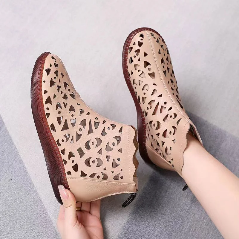 

Plus Size 2023 Genuine Leather Spring Summer Sandals Breathable Hole Boots Flat Soft Non-slip Comfortable Sandalias De Mujer