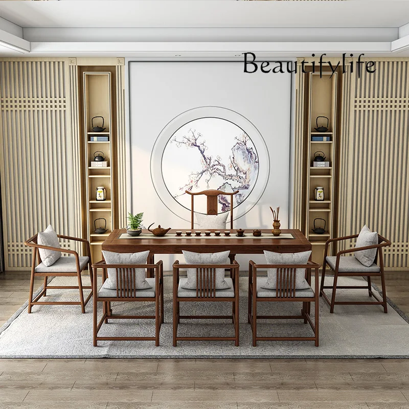 Новый китайский стиль из цельного дерева большой чайный столик дзен для отдыха