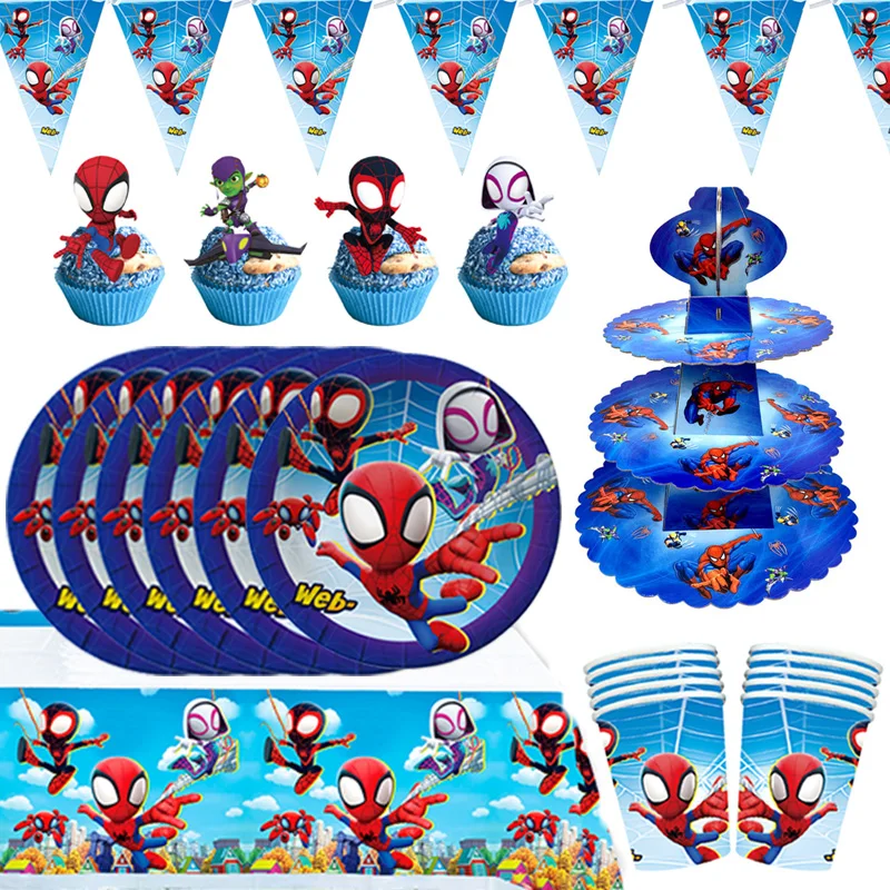 

Spidey And His Amazing Friends Party Decoration Supplies Paper Plate Tablecloth Spiderman Theme Baby Shower Balloons Kids Favors