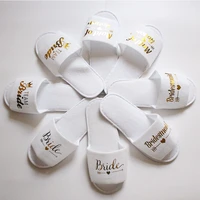 1pair gold glitter letter wedding party slippers bride bridesmaid flip flop hotel travel spa shoes disposable womens slipper