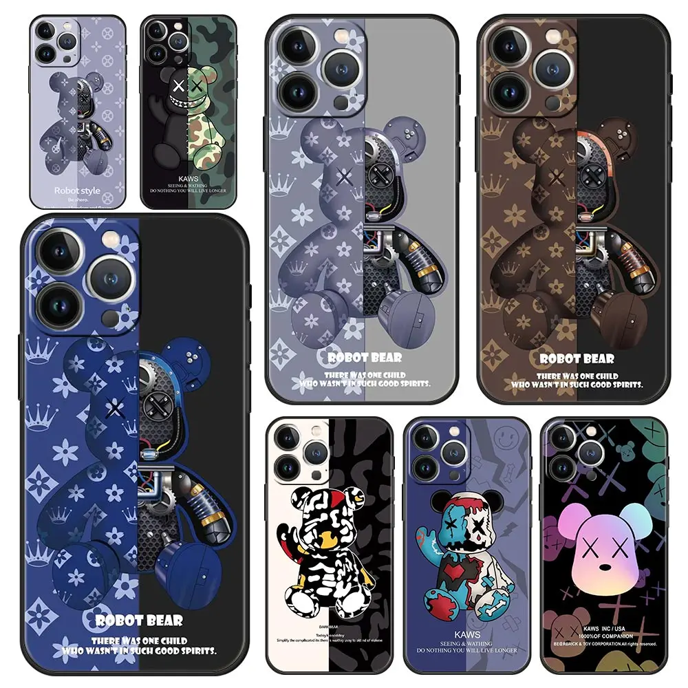 

Luxury Fashion robot bear Phone Case for Apple iPhone 11 12 13 Pro Max Mini 7 8 Plus 6 6S + 5 5S SE X XS XR Funda Cover Shell