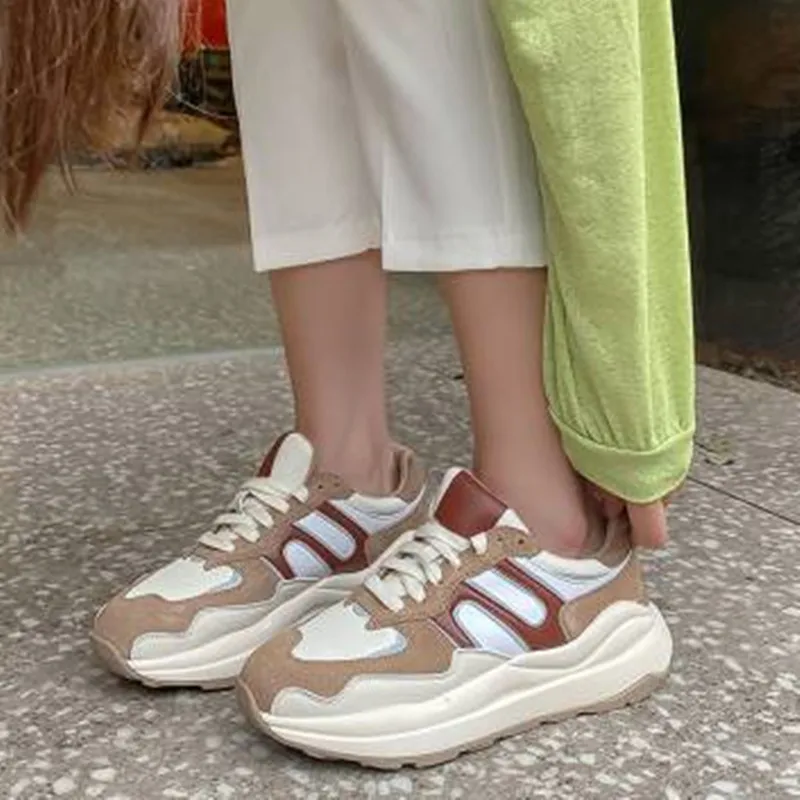 

AnmaiRon Women Shoes Genuine Leather Sneakers Mixed Color Fashion Outdoor Ins Causal Shoes Female Ladies Footwear Size 35-40