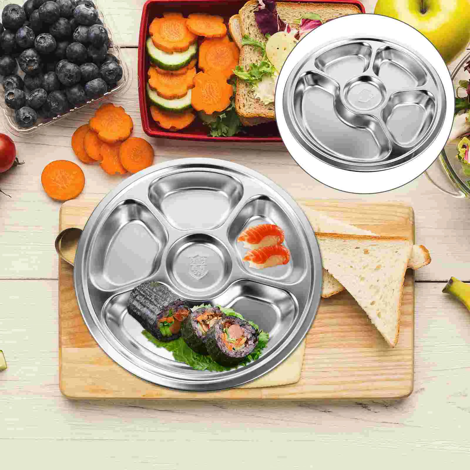 

1pc Stainless Steel Dinner Divided Plate Divided Food Serving Tray for Home