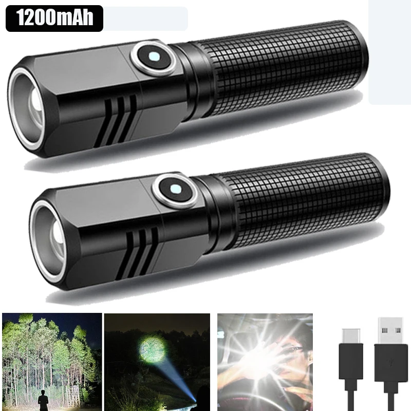 

XHP50 LED Flashlight USB Type C Rechargeable Mini Lamp 18650 Battery 1500lm Powerful Torch Can Be Closed with One Click