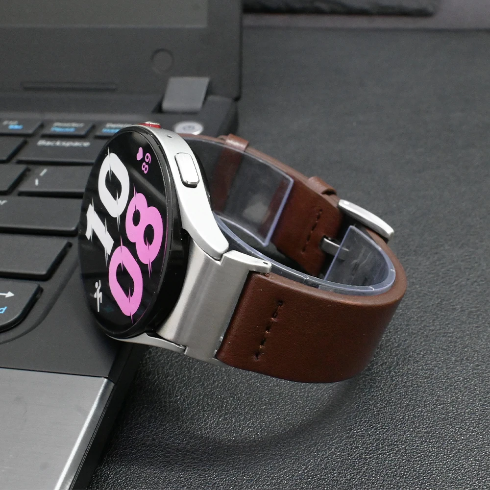 Ремешок кожаный для Samsuang Galaxy Watch 6Classic быстросъемный браслет 5Pro 45 мм без зазора 47 43