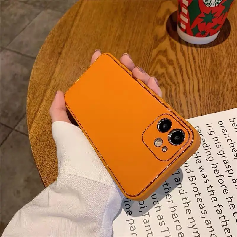 Tanie Cromh Czarny Pomarańczowy Skórzany Pokrowiec Na IPhone 11 12 13 Pro Max Mini 7 8 Plus XR X XS MAX Zderzak Powrót Coque Shell Cromh Czarny Pomarańczowy