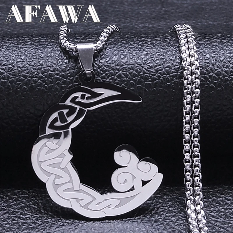 

Witch Triskele Crescent Moon Celtic Knot Necklace Stainless Steel Pagan Amulet Necklaces Jewelry cadena hombre acero inoxidable