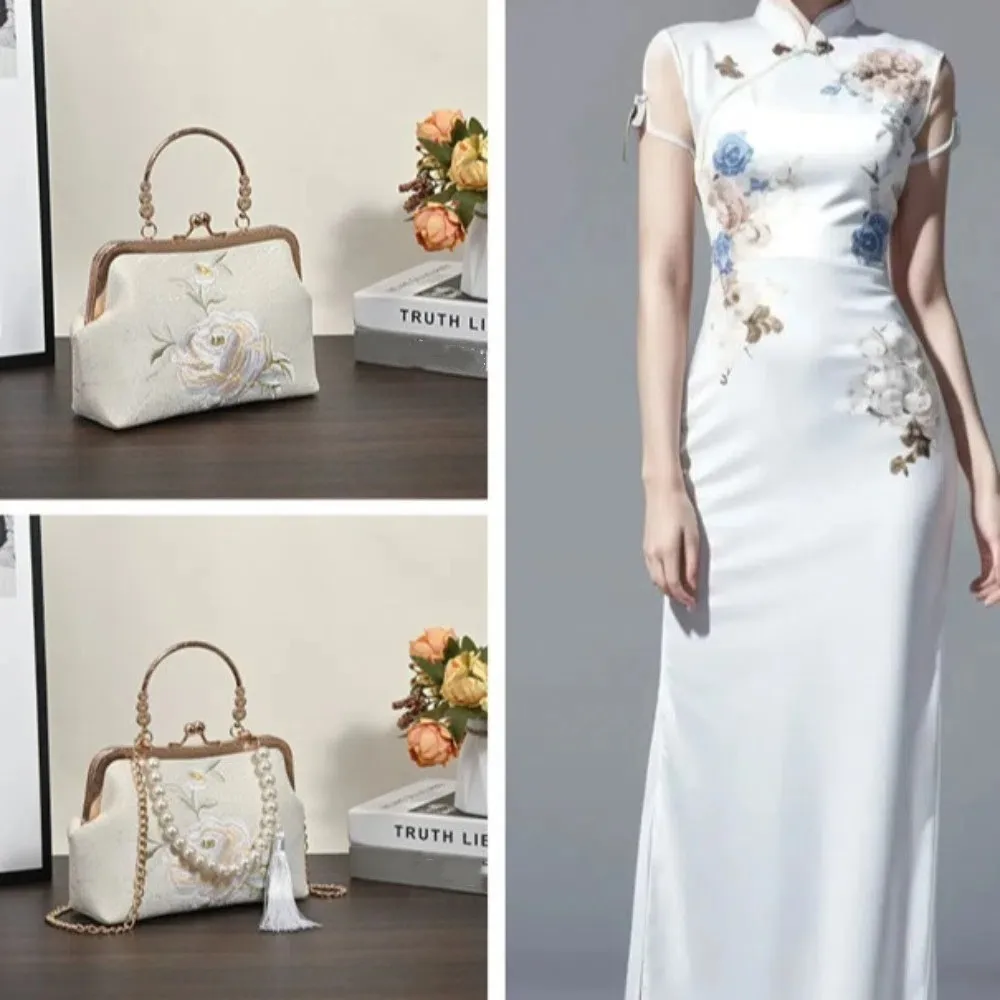 Банкетная сумка Cheongsam с вышивкой пиона элегантная жемчужная цепочка в китайском