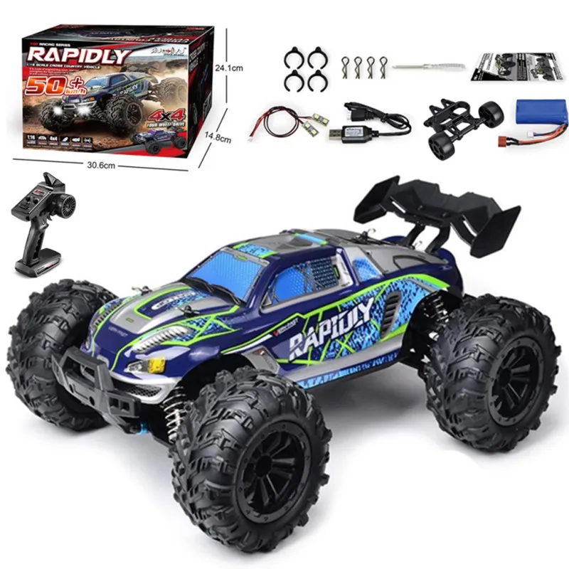 S Off Road 4x4 With Led Headlight 1/16 Scale Rock Crawler 4wd 2.4g 50km High Speed Drift Remote Control Monster Truck Toys