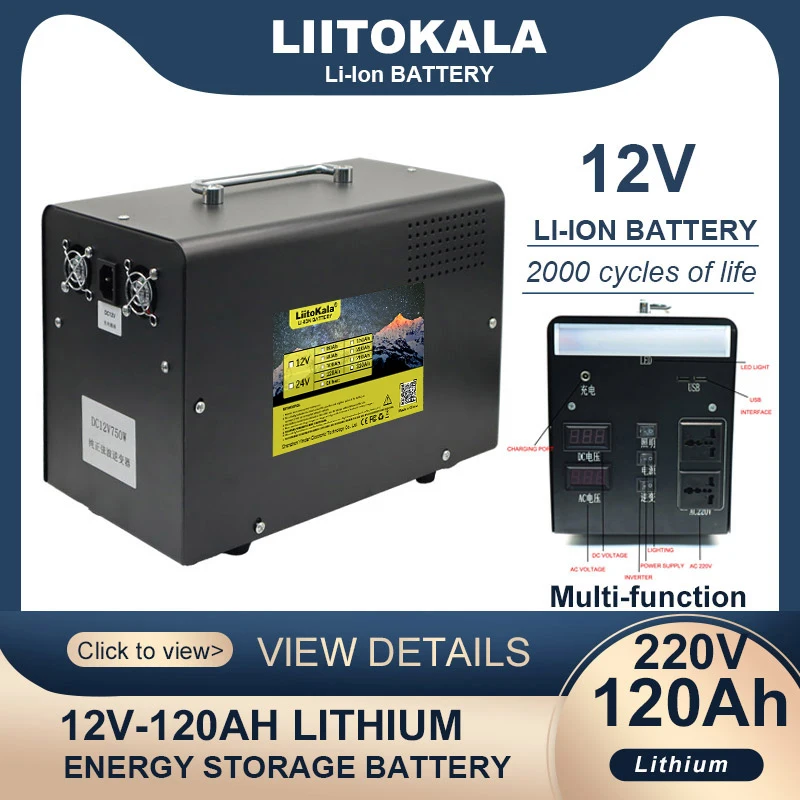 

Liitokala 12V/220V 120Ah Outdoor Power Supply 1000W High Power 1440Wh Power Bank Home Backup inverter Energy storage Battery