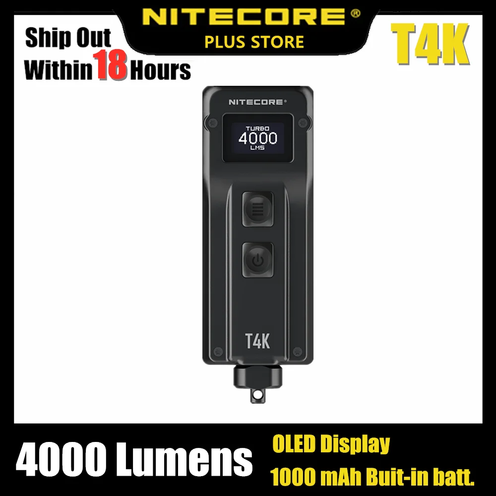 

NITECORE T4K Flashlight 4000 Lumens Portable Keychain Flashlight 4 LEDs Super Bright Light Built-in Battery Using USB-C Charging