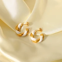 yoiumit trendy geometric earrings female gold stainless steel earrings white oil twist twisted c type earr holiday party
