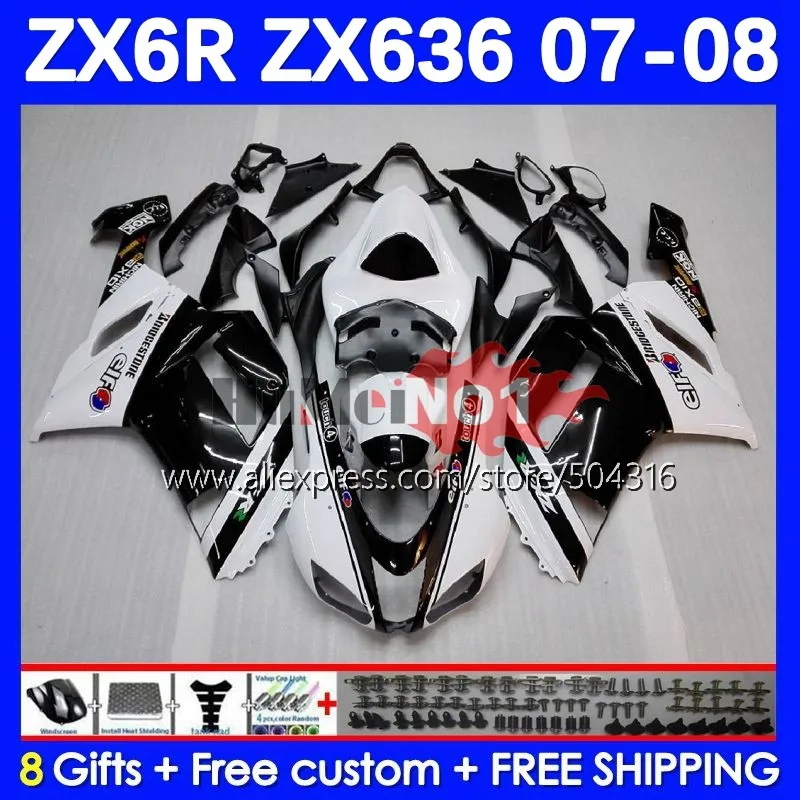 

Body Kit For KAWASAKI NINJA black white ZX-636 ZX 6R 6 R 636 600CC 59MC.13 ZX636 ZX-6R ZX600 ZX6R 07 08 ZX600 2007 2008 Fairing