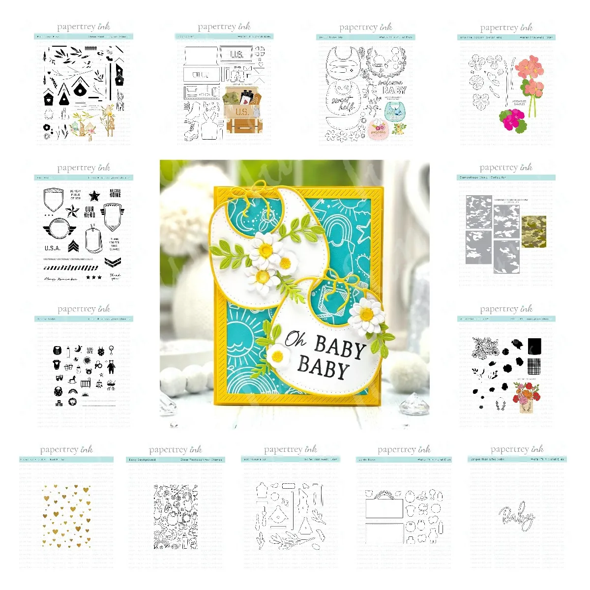 

Heart Hot Foil Plates New Sweet Baby Bib Background Cutting Dies Camouflage Stencils and Clear Stamps Embossing Scrapbooking