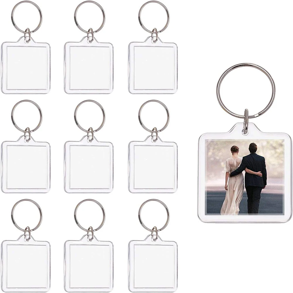 

30PCS Square Acrylic Photo Keychains Photo Insert Keyrings Blank Rectangle for DIY Vinyl Keychain Projects
