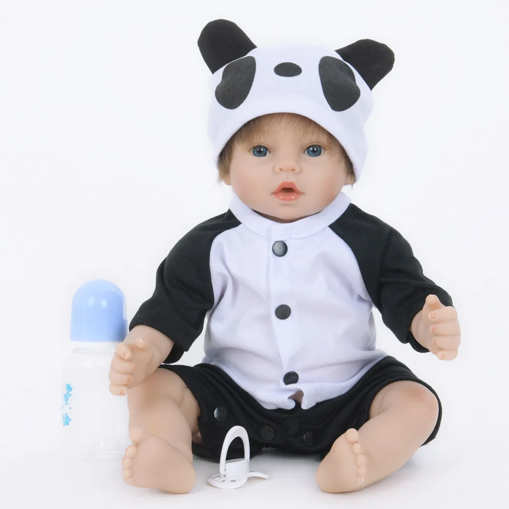 

Lifelike Silicone Vinyl Doll Baby Reborn 55 CM Realistic Babies Dolls With Lovely Panda Costume KidsPlaymate