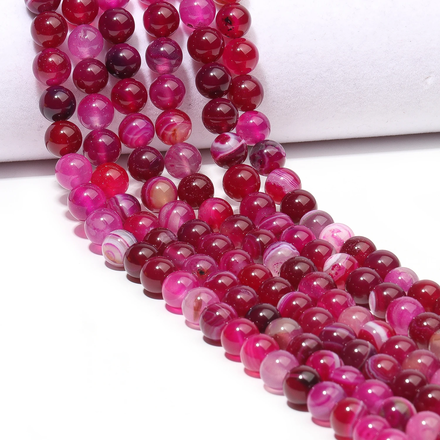Натуральные розово-красные полосатые агатовые бусины свободные круглые