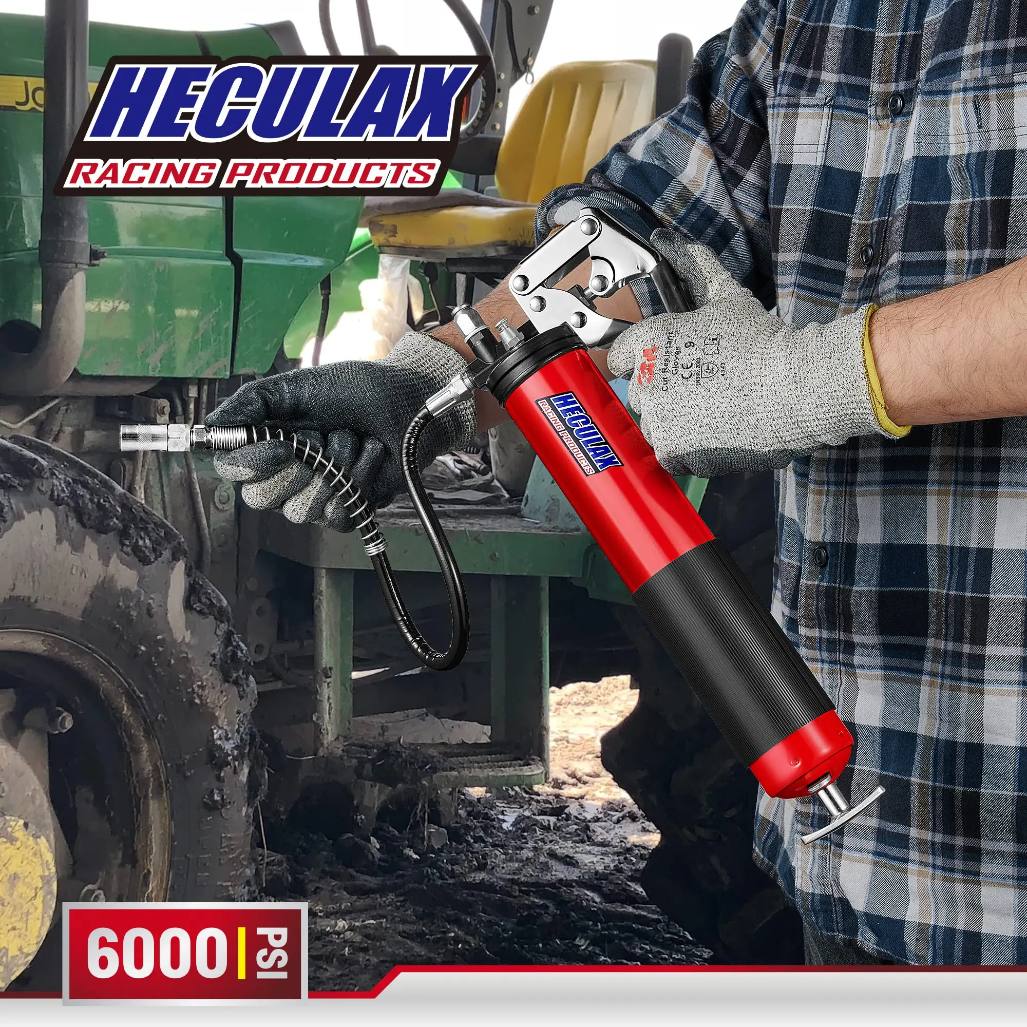 Фото Шприц для смазки Bravex 6000 PSI повышенной прочности с быстросъемным соединением, пистолетный, с комплектом для подачи смазки, емкость 14 унций, гибкий шланг 18 дюймов, красный №4