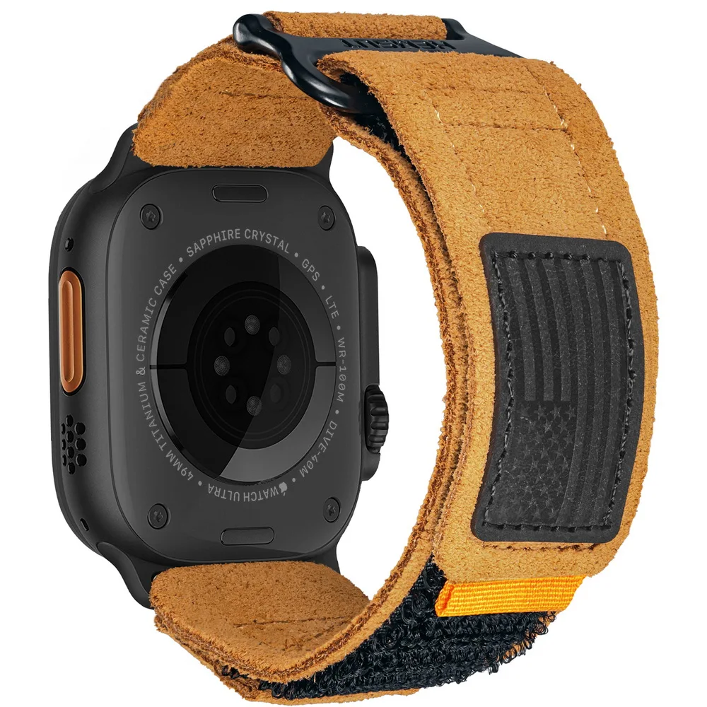 Фото Ремешок для Apple Watch SE10, 42/46 мм, из замши и натуральной кожи, модный ретро-дизайн, совместим с Ultra 1/2, S8, iWatch SE, 41/42/44/49 мм №1