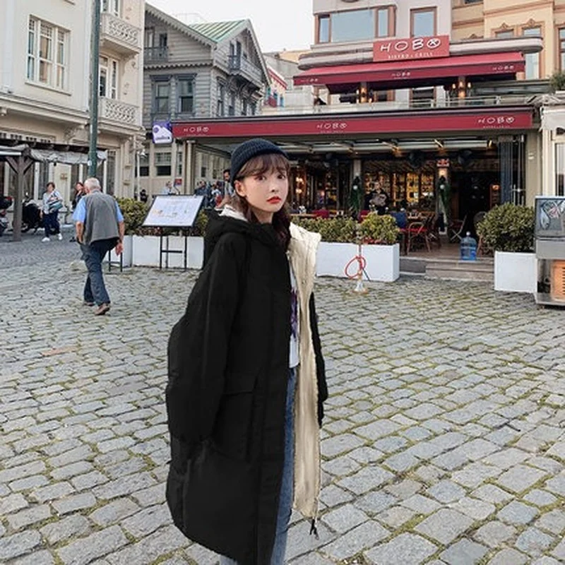 Female Solid Color Casual Down Jacket Winter Loose Long Coats Women Quality Thick Warm Cotton Jackets Casual Parkas Overcoat Ins
