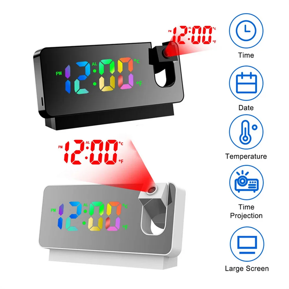 

1 Set 180-degree Rotation LED Digital Projection Alarm Clock Mute Electronic Clock Ceiling Projector For Nightstand