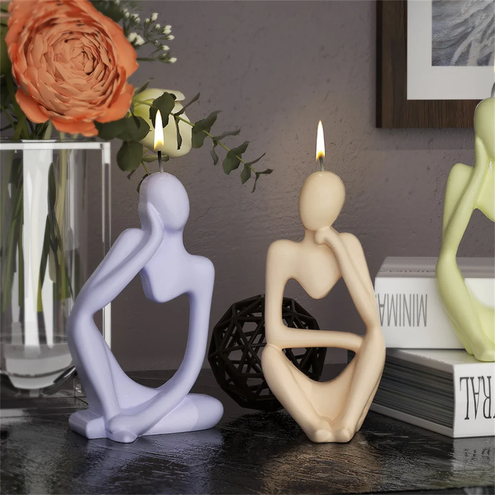 

3D Thinker Statue Silicone Mold Art Abstract Sculptures DIY Epoxy Resin Crafts Candle Making Mould Plaster Home Desk Decor