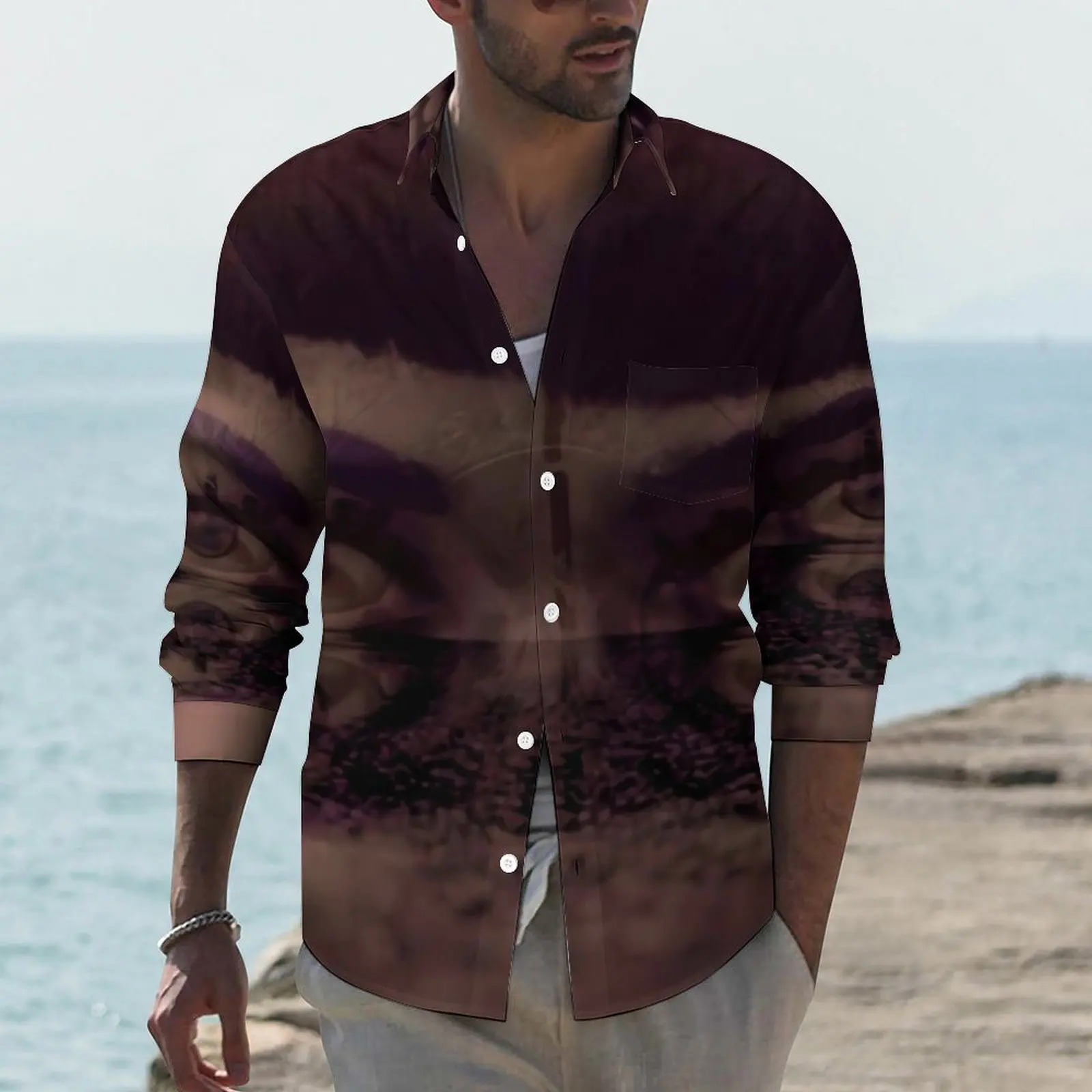 

Jibaro Face Shirt Men Love Death Robots Casual Shirts Street Style Design Blouses Long Sleeve Trendy Oversized Clothes Gift Idea