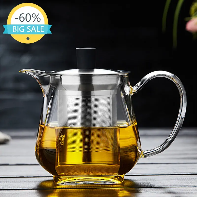 

With Infuser Glass Tea Pot Stainless Steel Heat Resistant Kung Fu Glass Tea Pot Cup Set Tea Infuser Tetera Kitchen Accessories