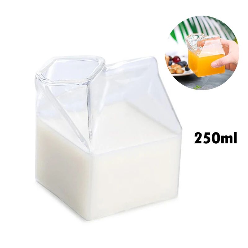 1Pc 250ML Half Pint Milk Carton Style Creative Mini Creamer Jug Glass Milk Mug Cow Udder Cup Milk Cup Breakfast Cup