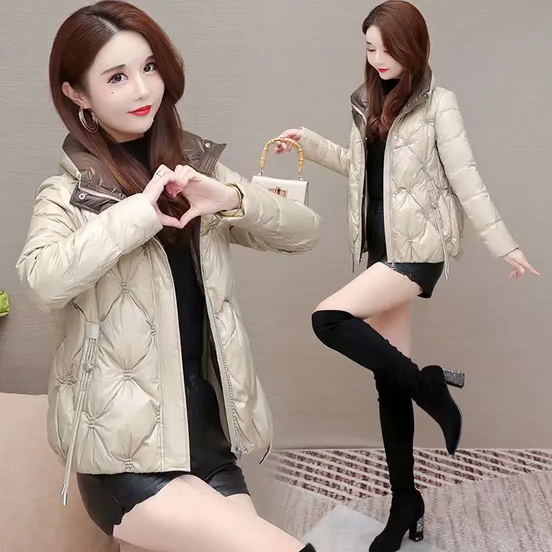 Brightened Short Style Versatile Jacket Woman Winter 2023 Demi-season Parka Female Shirts and Blouses Oversize Fluffy Spring