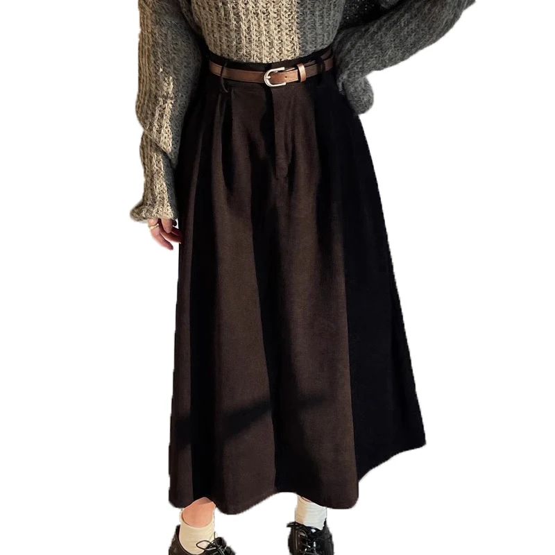 Женская винтажная Вельветовая юбка миди с поясом C.New S трапециевидная