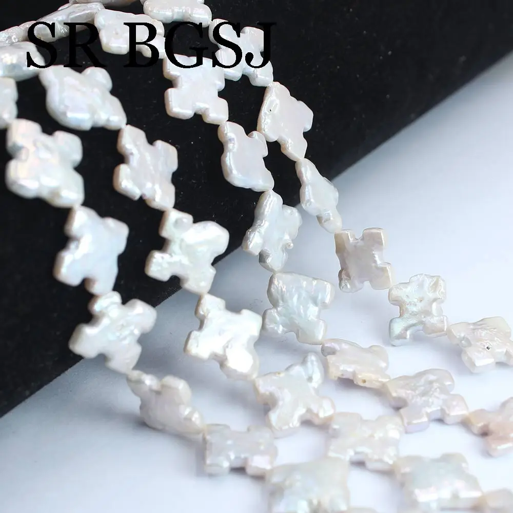 

15-16mm White Cross Shape Diy Natural Freshwater Pearl Loose Beads Strand 15"