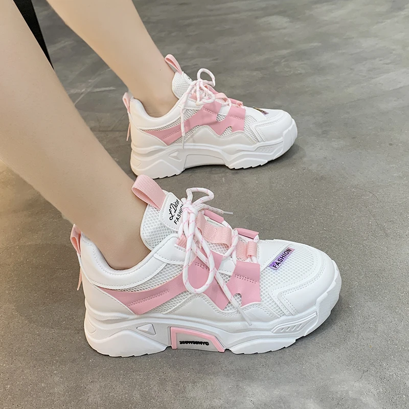 

Кроссовки женские на платформе, Повседневная дышащая обувь, на шнуровке, весна-осень