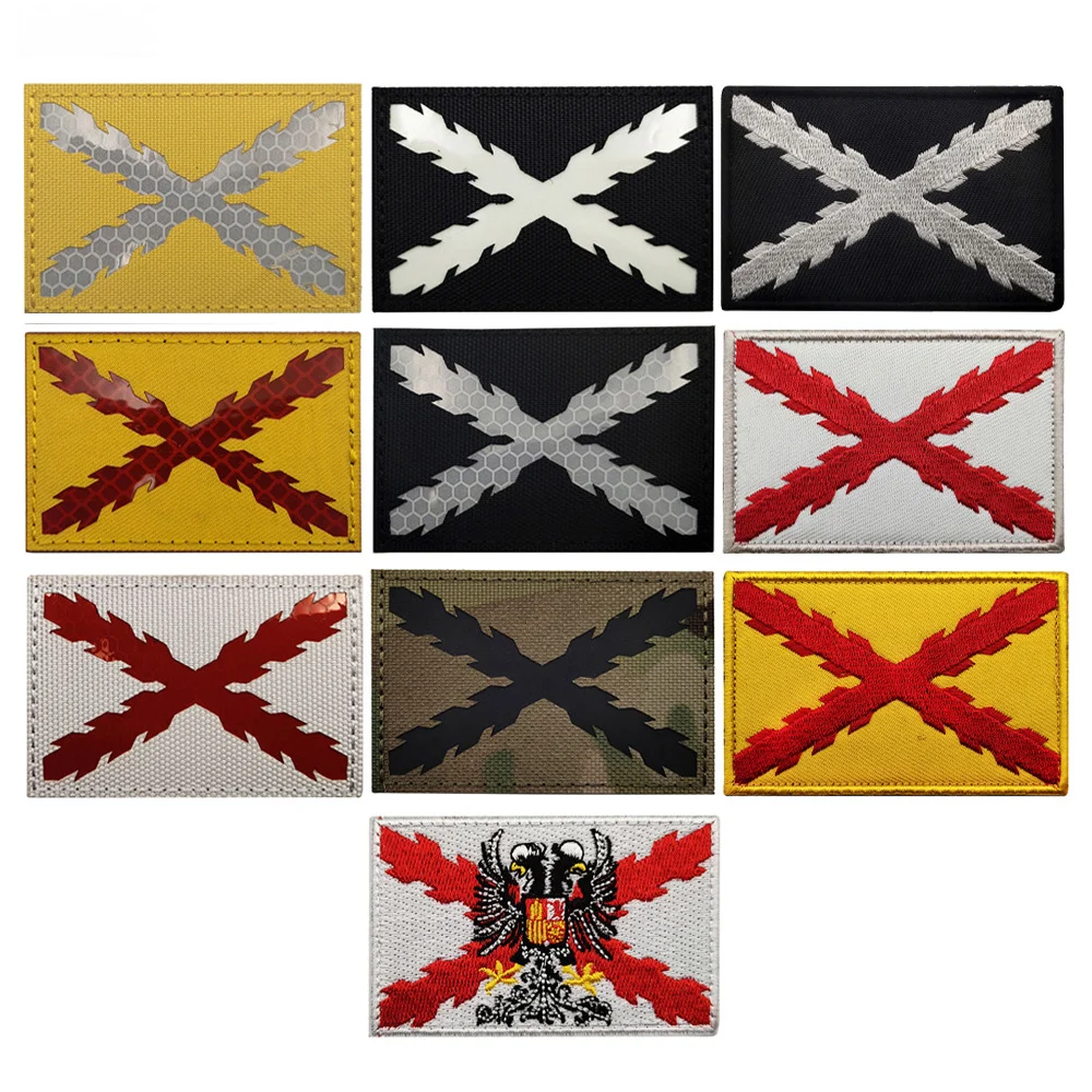 

Spain Flag Patches Tactical Military Patch Cross of Burgundy Reflective IR Hook Loop Patch Spanish Flags Emblem Morale Badges