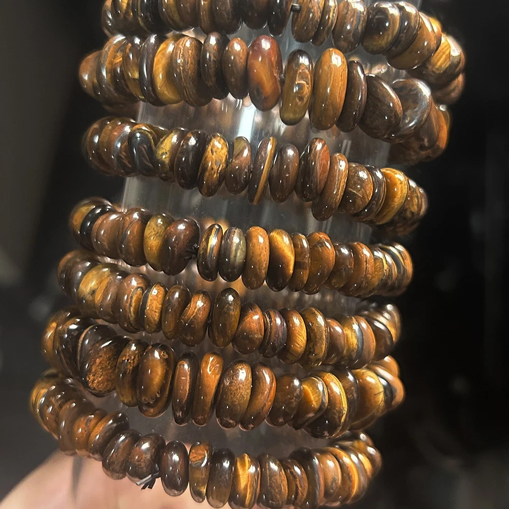 Натуральный желтый браслет с тигровым глазом нерегулярные бусины-рондели размер