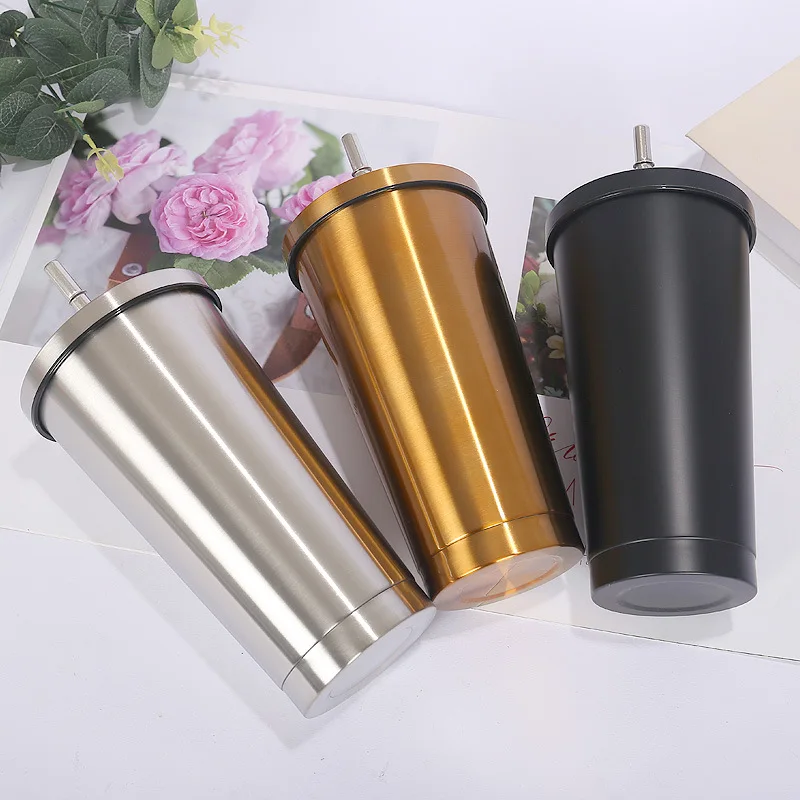 

550ML double vacuum 304 stainless steel water bottle straw Thermos outdoor portable water mug Coffee mug gift