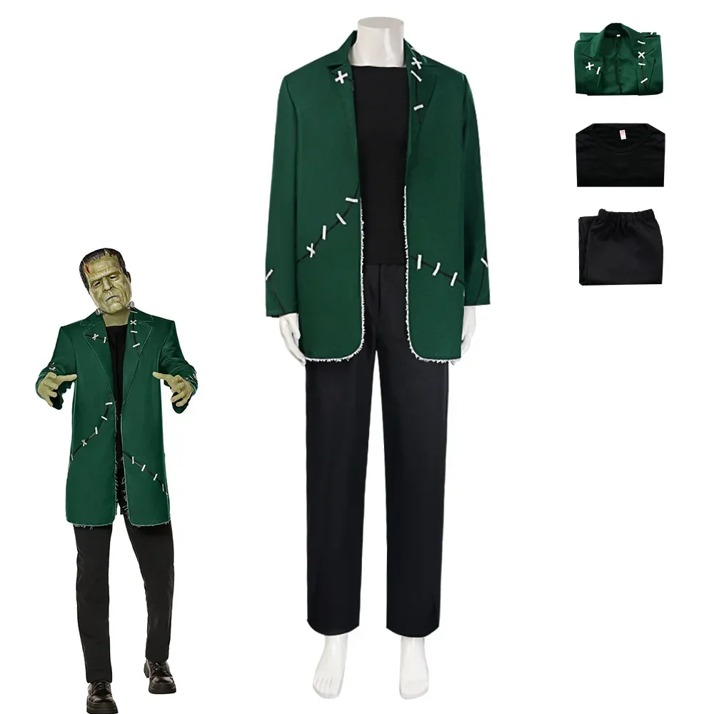 Зеленое пальто для косплея Франкенштейна черный топ и брюки костюм Хэллоуина